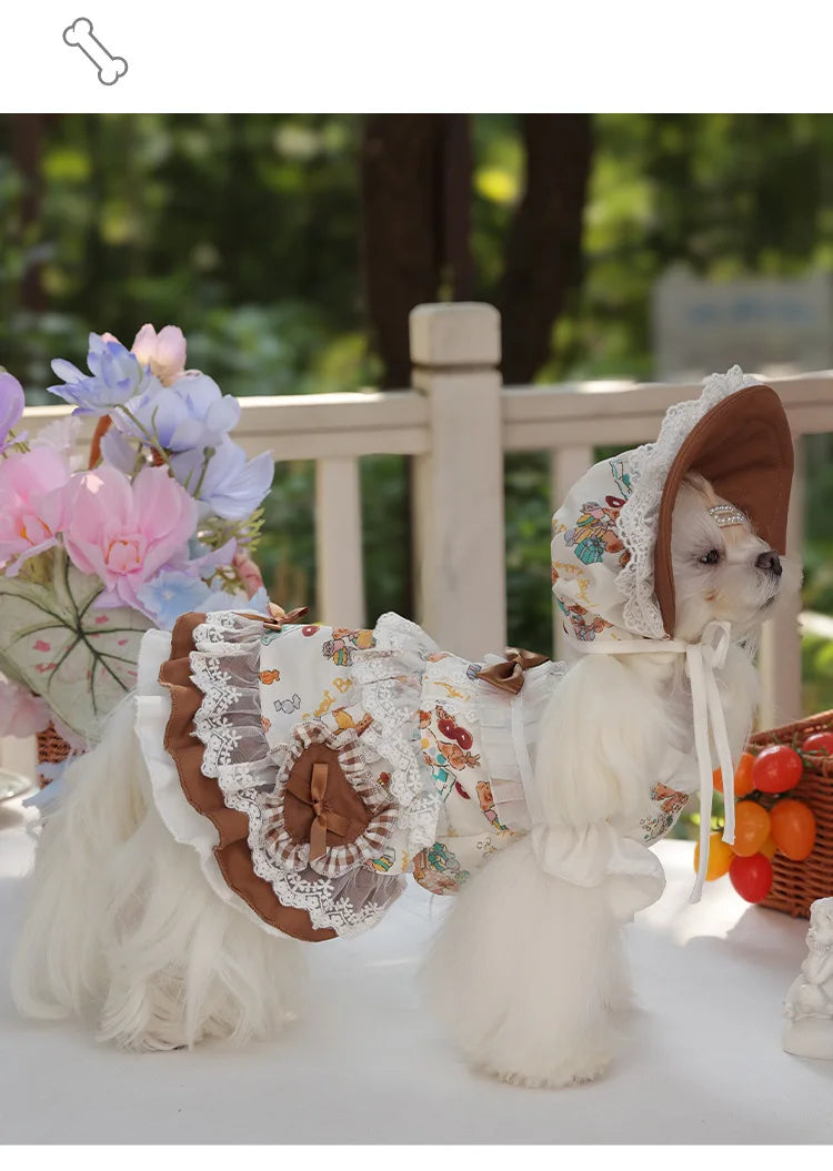 Pet Lace Dress Pet Maid Dress Cute Dog Hat Set Pet Coat Small Coat Puppy Clothes Dog Clothes for Small Dogs Autumn and Winter