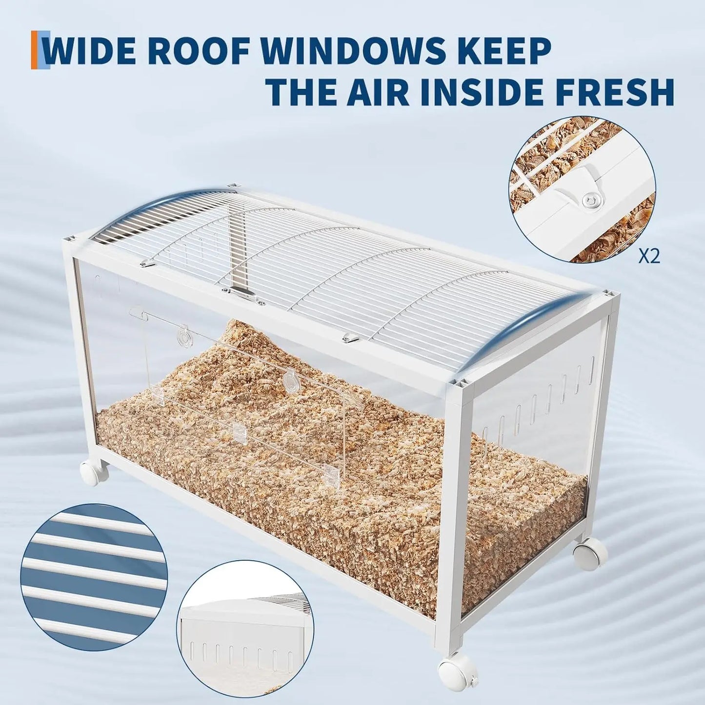 38 Inch Large Metal Rat Cage with Wheels and PS Panels Bite-Proof Hamster Cage with a Small Door Top-Opening Ventilated