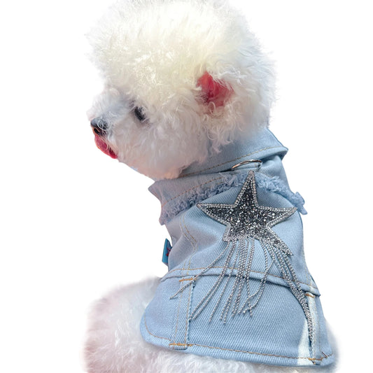 Pet Denim Jacket Vest Costume Vintage Jean Coat Shirt Cosplay Outfit for Everyday Wear and Special Occasions