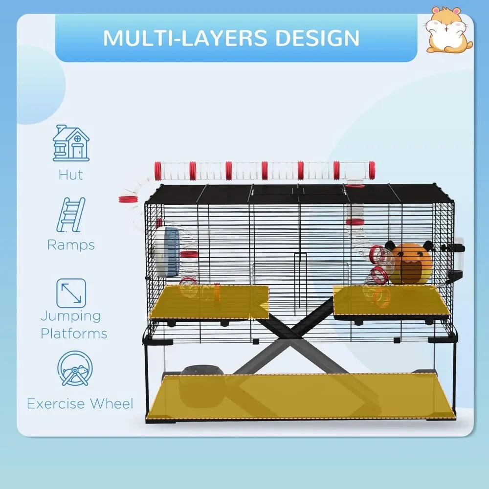 31 Extra Large Hamster Cage with Tube Tunnel, Small Animal Cage for Dwarf Hamster, Rat, Gerbil Cage with Deep Glass