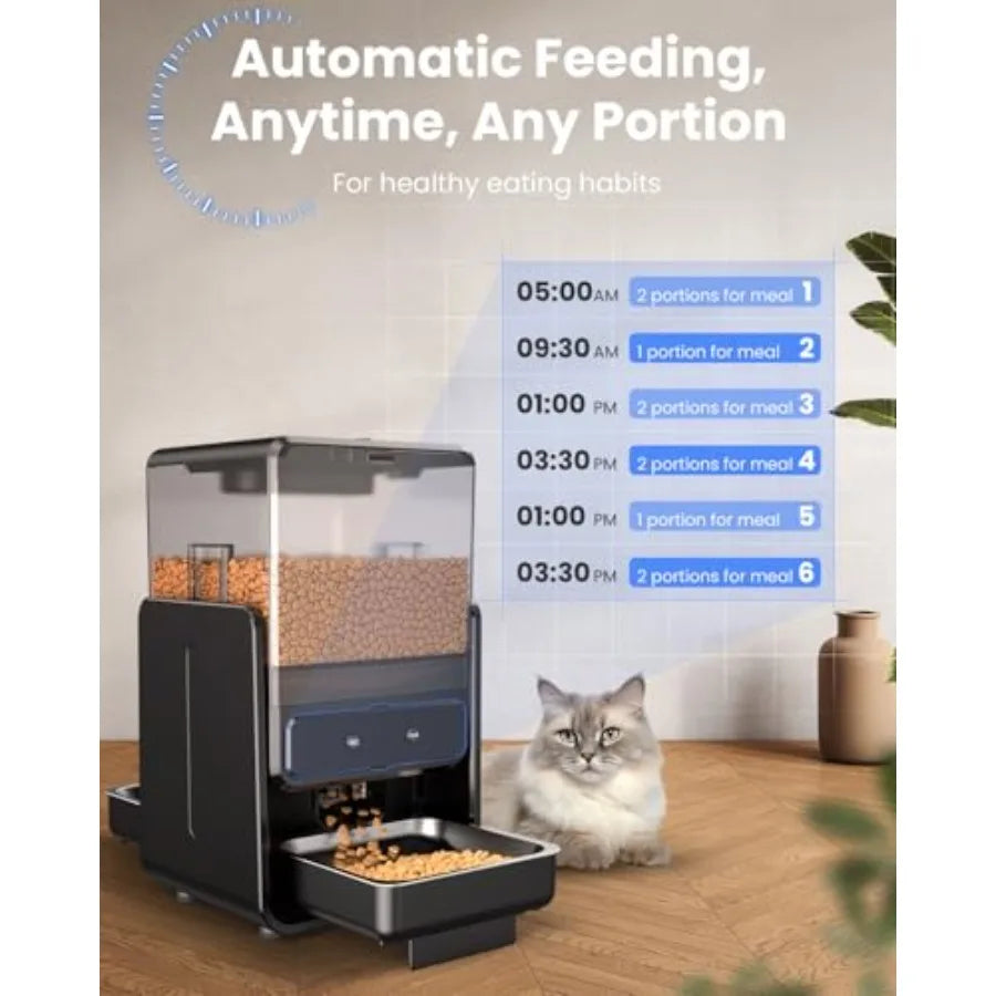 Automatic Cat Feeder with 5G WiFi for 2 Cats Adjustable Hght for Small Pets Dual Bowls 20 Cups/5L Dry Food Auto Pet Dispenser V