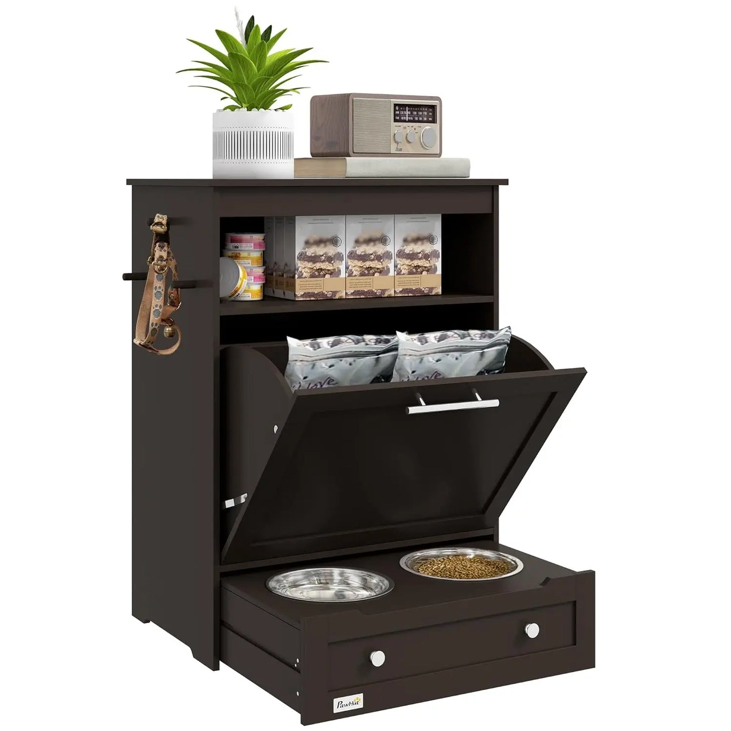 Dog Feeding Station with Raised Bowls & Storage Cabinet, Pet Feeder Cabinet Container with Hanger for Feeding &, Customized