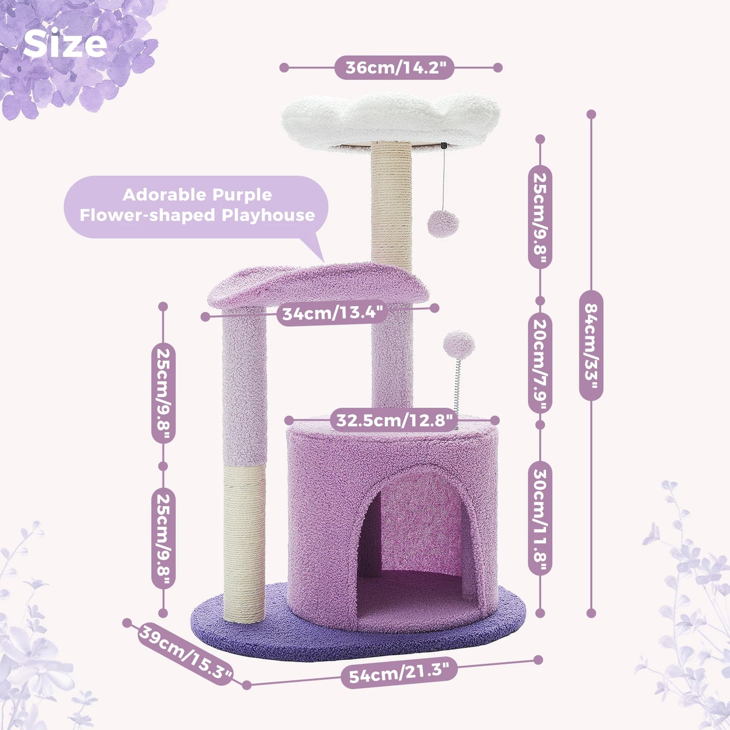 Flower Cat Tree for Indoor Cats, Small Cat Tower with Sisal Scratching Post, Soft Condo, Plush Perches, Fluffy Balls, Cat Toys