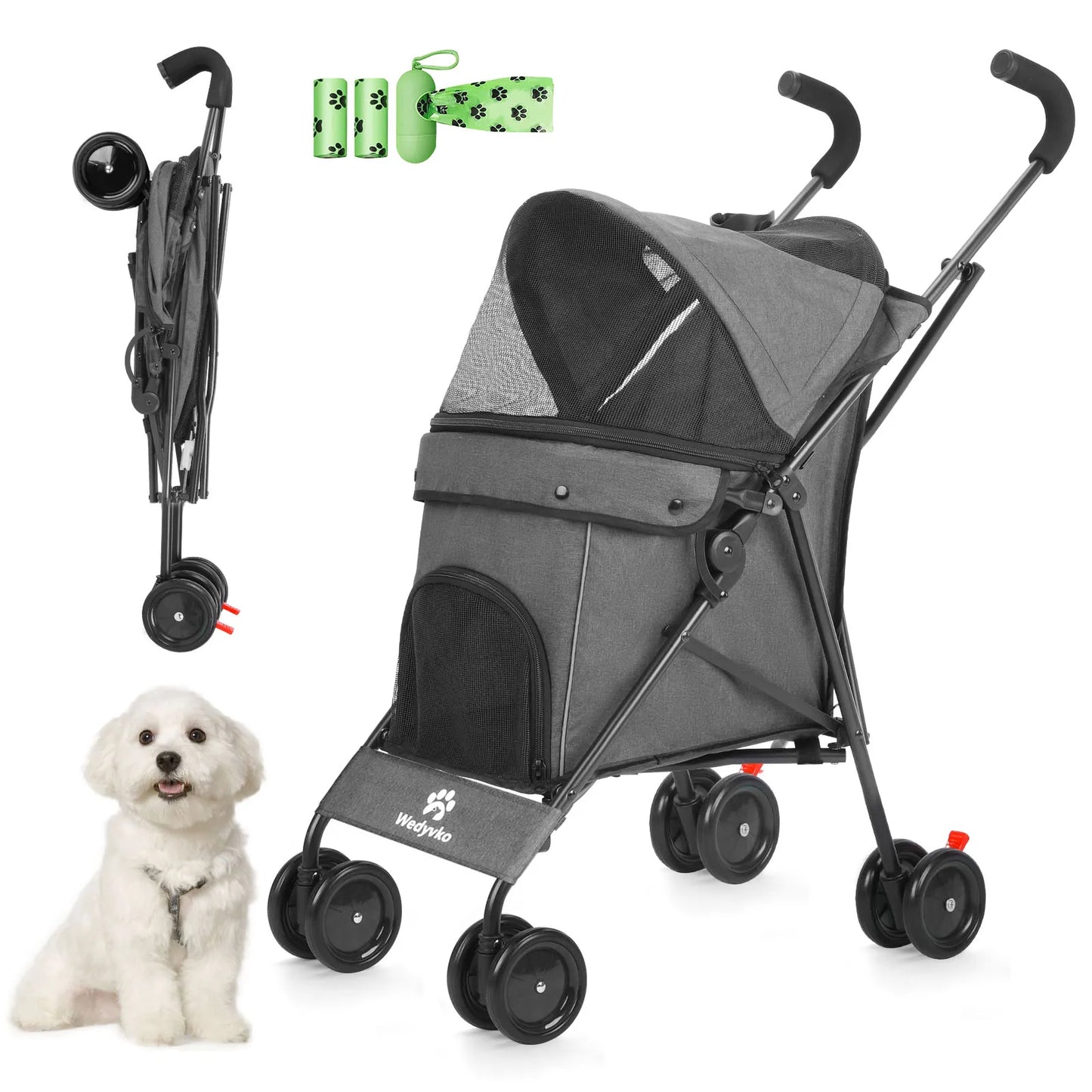 Pet Dog Stroller 4 Wheels Puppy Stroller Rotate with Brakes Storage for Dogs Cats Travel Pet Suplies Outdoor 애완견 유모차
