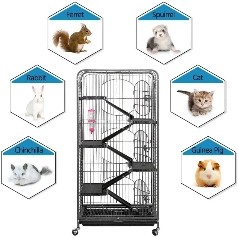 52-inch Ferret Cage 6 Level Metal Rat Cage with 3 Front Doors/Feeder/Wheels Small Animal Cage for Ferret/Chinchilla/Bu