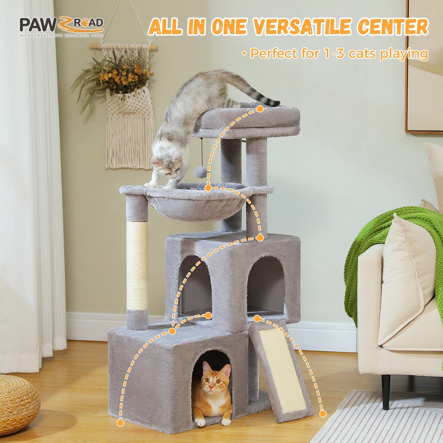 Large Cat Tree for Indoor Cats Multi-Level Cat Tower with Spacious Condos Sisal Scratching Pad Kitten House Accessories Cat Toys