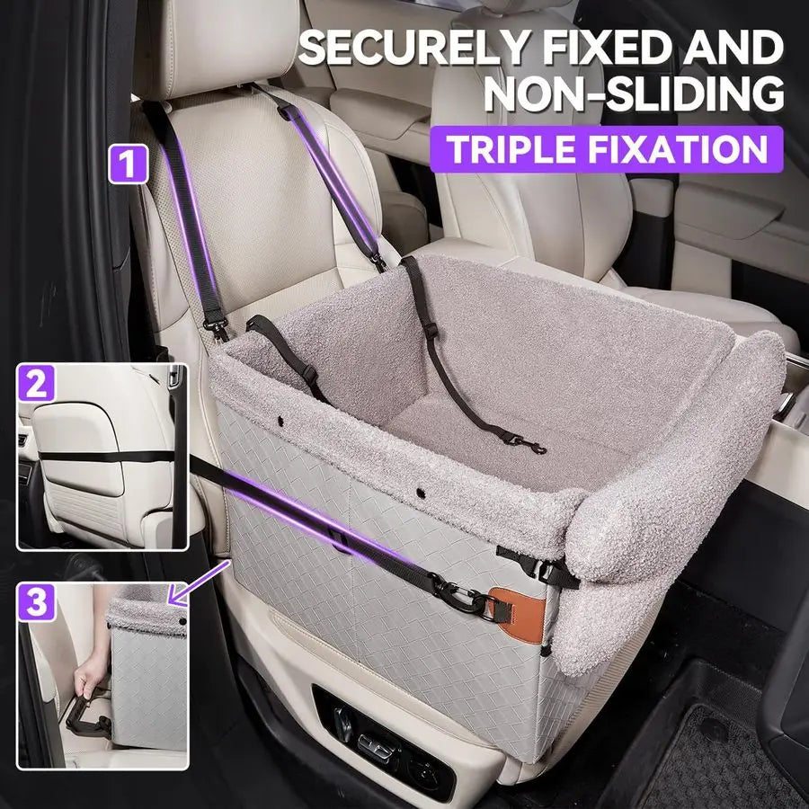 Car Seats for Small Medium Dogs,PU Leather Car Seat Boosters,Foldable Puppy Cat Carseats Grey, Medium Dog