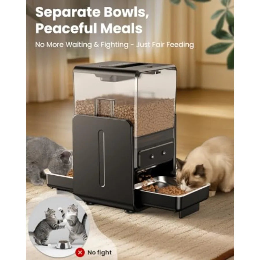 Automatic Cat Feeder with 5G WiFi for 2 Cats Adjustable Hght for Small Pets Dual Bowls 20 Cups/5L Dry Food Auto Pet Dispenser V