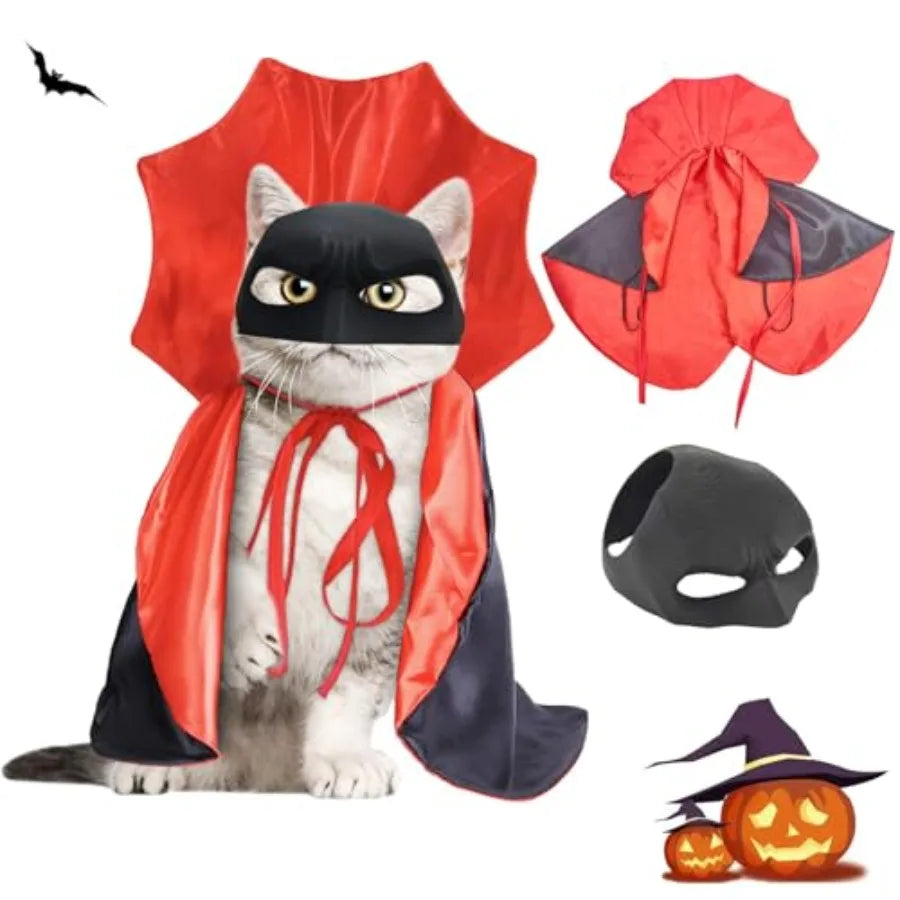Cat Halloween Costumes Adjtable Vampire Cape Cloak Accessories for Kitten Small Dogs Black Bat Cat Masks Cosplay C at Outfits S