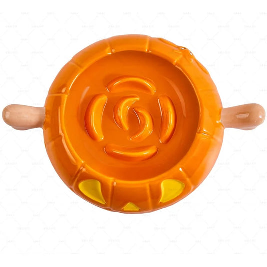 Dog Bowls Slow Feeder Ceramic, Pumpkin-Shaped & Bone Handle Design,1.5 Cups Small Medium, Slow Feeder Fast Eater,