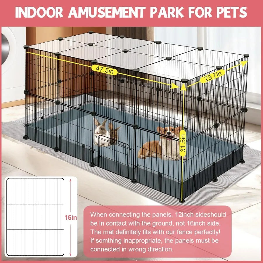 32 Panels Small Animal Playpen47.5" x 23.7" x 31.5" Pet Playpen with Upgrade Waterproof Mat CandC Cage for Guinea Pigs Rabbit B
