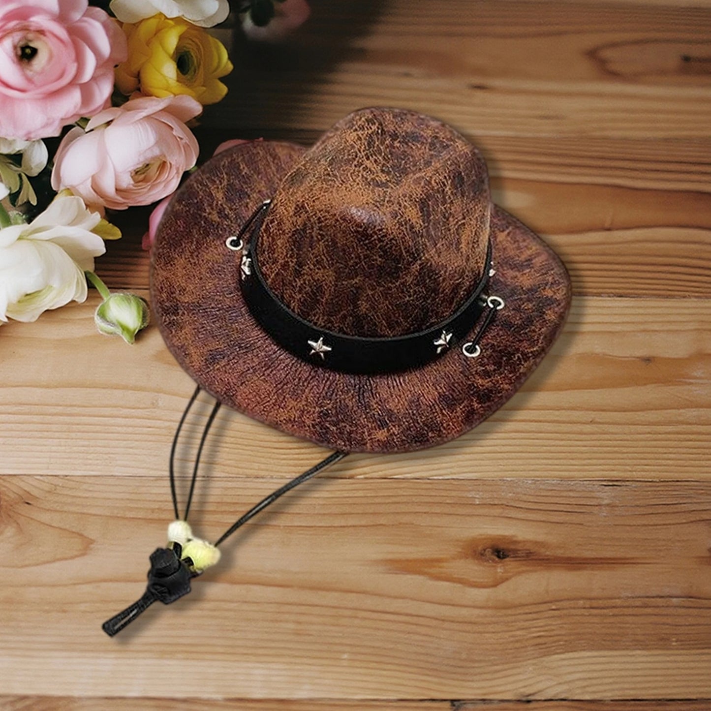 Pet Cowboy Hat with Bandana Set Adjustable Western Style Costume for Small Medium Large Dogs Cats Halloween Party Dress Up