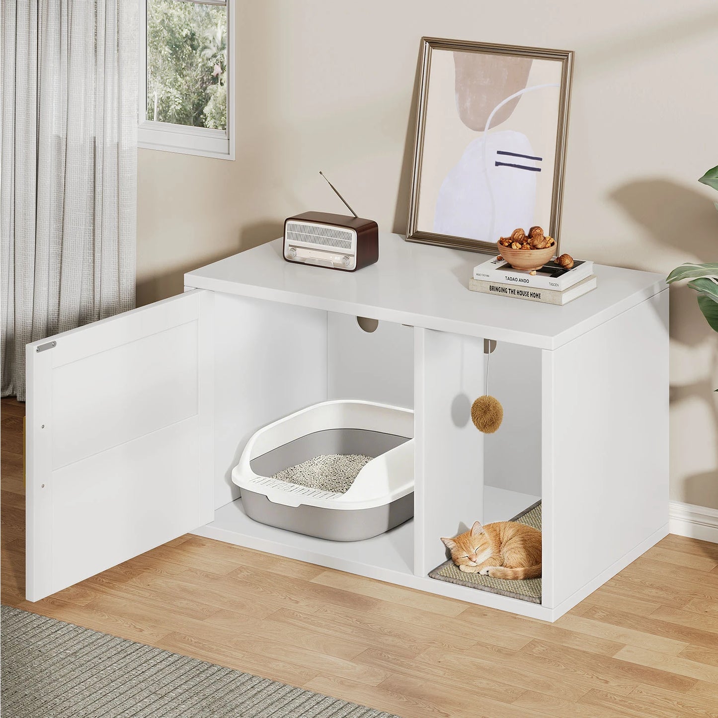 Modern Cat House Cat Litter Box Cabinet Multifunctional Washroom End Table for Bedroom Living Room Cat Litter Box Cabinet