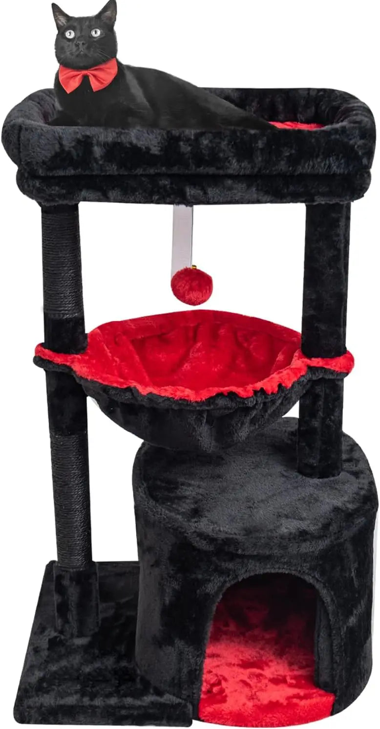 Small Cat Tree for Indoor Cats, Kittens Condo with Scratching Post and Board, Modern Activity Tower with Cradle