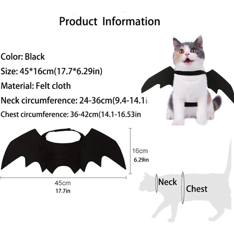 Pet Cat Bat Wings for Halloween Party Decoration, Puppy Collar Leads Cosplay Bat Costume,Cute Puppy Cat Dress Up Accessories