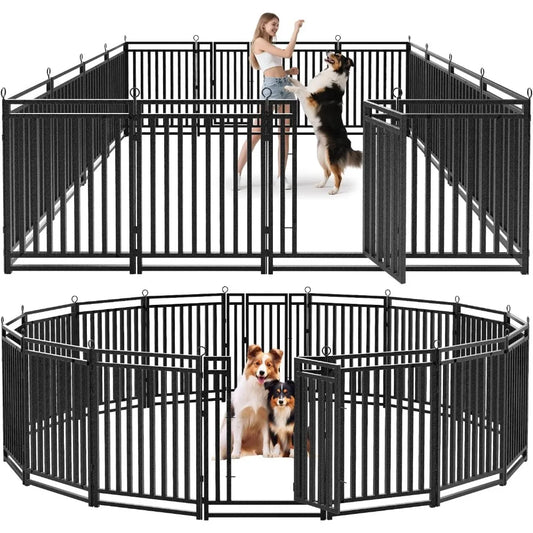 outdoor dog fence - 40 inch tall, 16-panel playpen for large, medium, and small dogs - metal yard enclosure for camping and recr