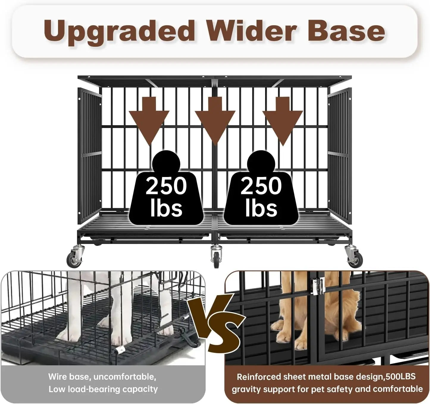 48-Inch Heavy-Duty Dog Crate with Wheels, Escape-Proof Cage for Large Dogs, Removable Tray Included