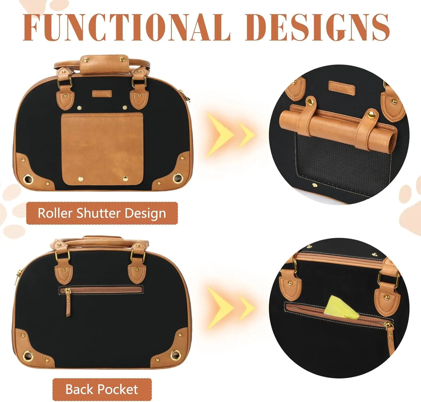 Foldable Waterproof Pet Carrier Purse for Small Dogs and Cats, Portable Travel Bag for Home and Outdoor Use in Black