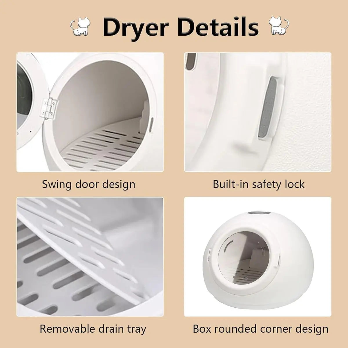 Ultra Quiet Automatic Pet Dryer Box Adjustable Temperature & Time Control Home Use Cat Dog Drying Machine, Custom