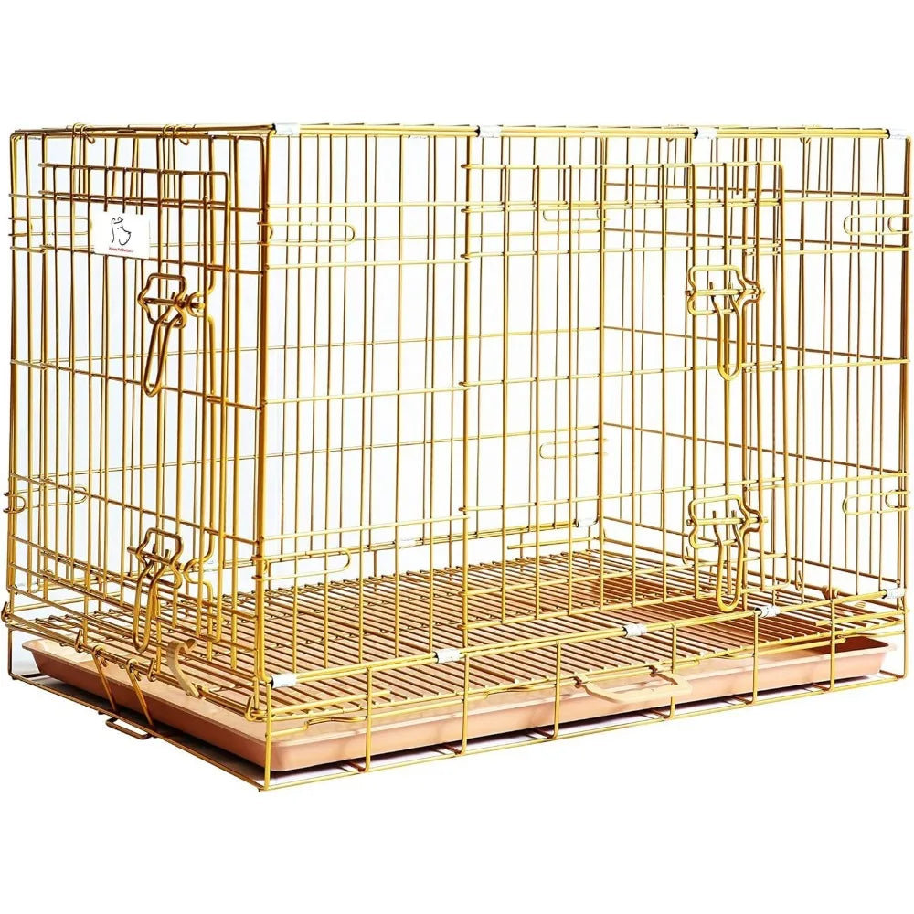 dog crate 42 inch, copper gold dog kennel | portable & foldable metal wire cage for large dogs with pull-out floor grid, easy-cl