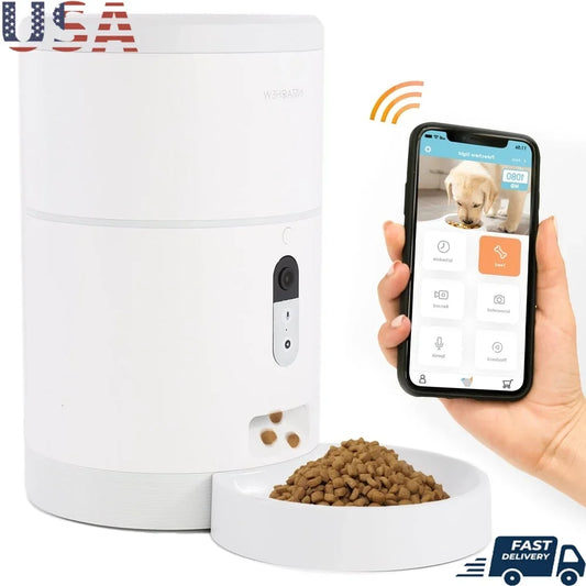 Smart Automatic Pet Feeder with HD Camera Portion Control Programmable Treat Dispenser App Control 2 Way Audio Dogs Cats
