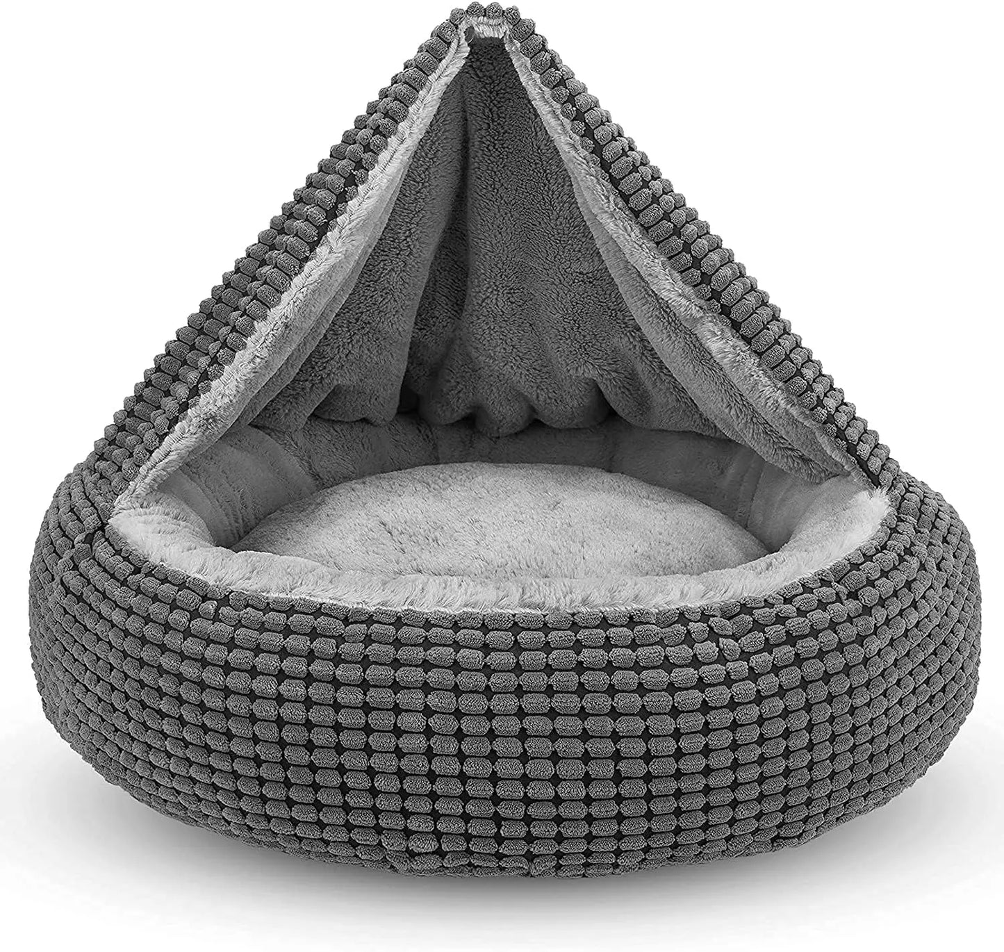 Cozy Donut Hooded Pet Bed with Blanket, Washable & Anti-Slip for Small Dogs Cats, 26 Inch