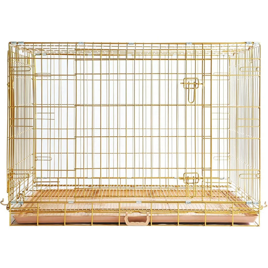 dog crate 42 inch, copper gold dog kennel | portable & foldable metal wire cage for large dogs with pull-out floor grid, easy-cl