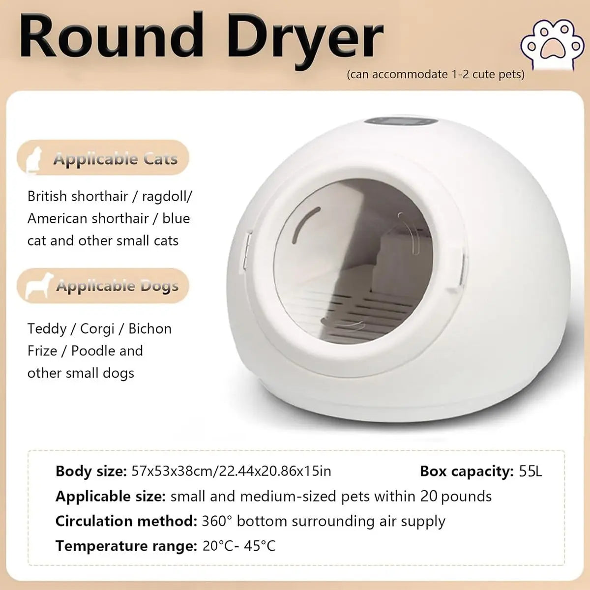 Ultra Quiet Automatic Pet Dryer Box Adjustable Temperature & Time Control Home Use Cat Dog Drying Machine, Custom