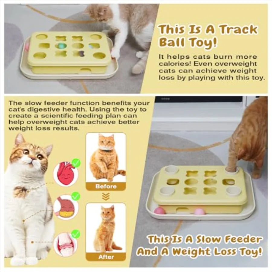3 Ways to Play Large Size Cat Treat Puzzle Toy U.S. Brand Design Track Balls Peek-and-Play Box for Indoor Cats Puzzles Slow Fee