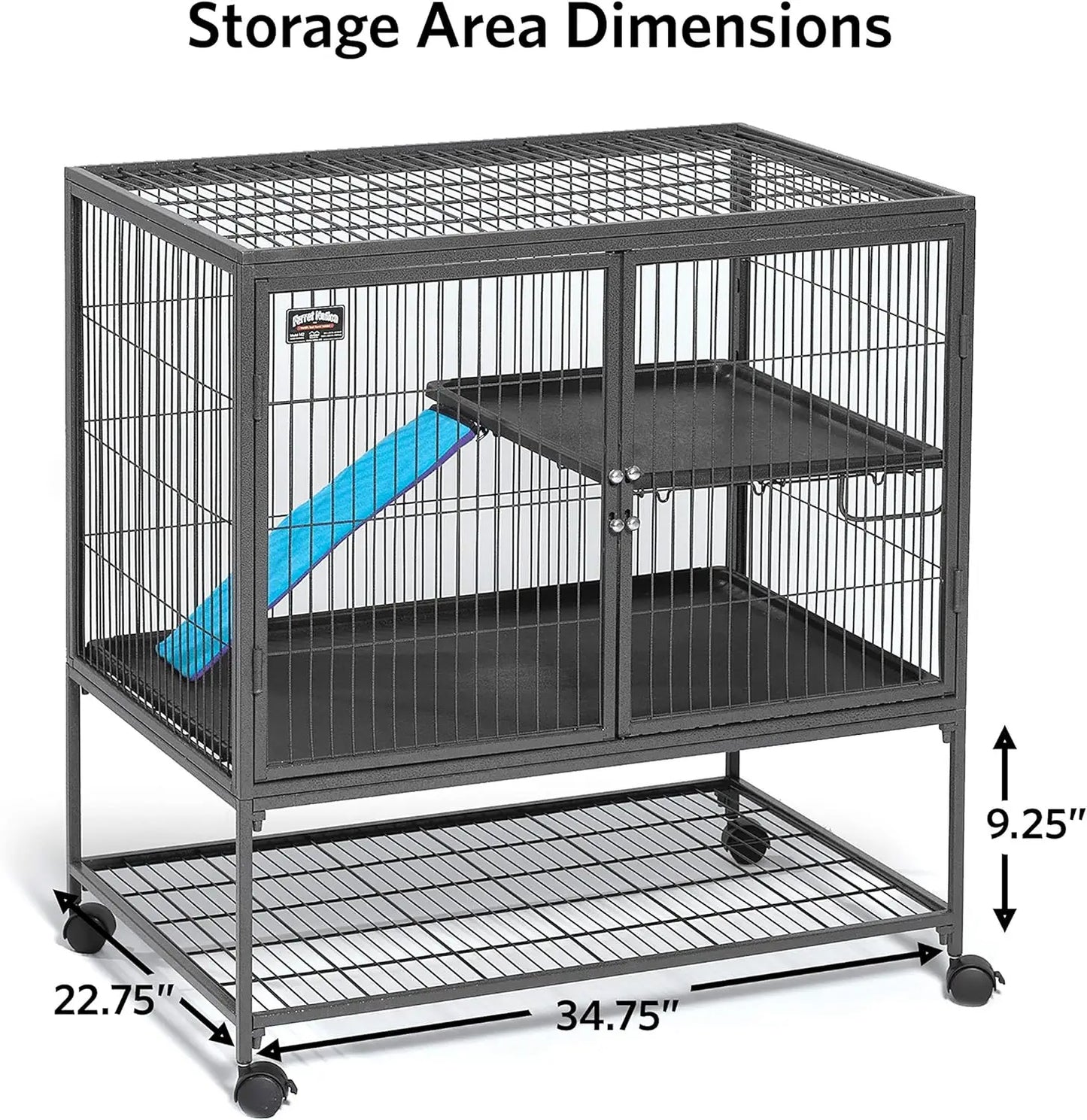 2-Tier Small Animal Cage with Pan, Shelf, Ramp & Cover for Ferrets and Pets