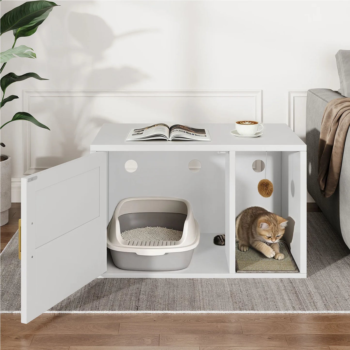 Modern Cat House Cat Litter Box Cabinet Multifunctional Washroom End Table for Bedroom Living Room Cat Litter Box Cabinet
