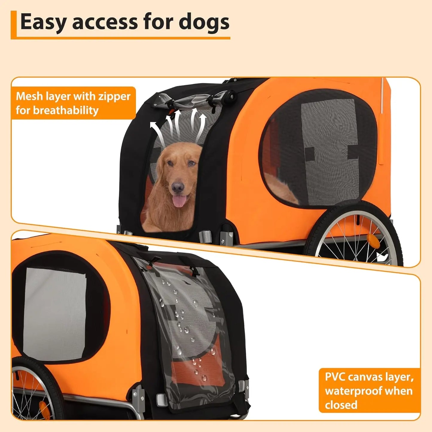 Large Dog Bike Trailer 88Lbs Capacity Pet Bicycle Carrier Foldable Oxford Fabric Universal Coupler with Quick Release Wheels