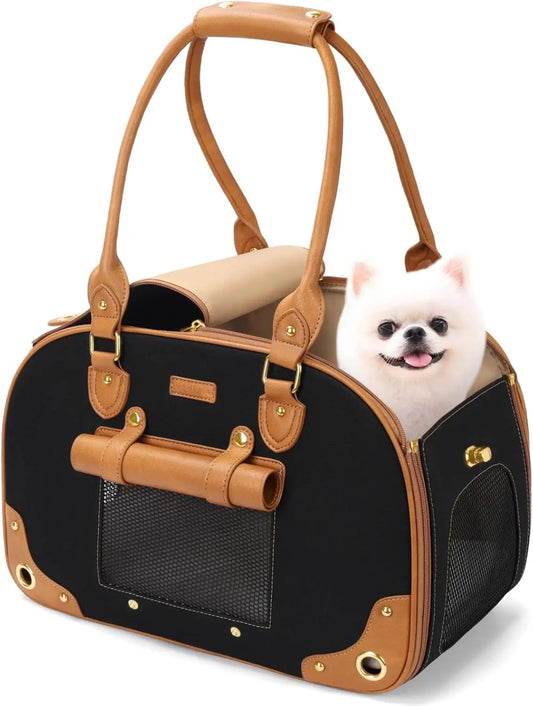 Foldable Waterproof Pet Carrier Purse for Small Dogs and Cats, Portable Travel Bag for Home and Outdoor Use in Black