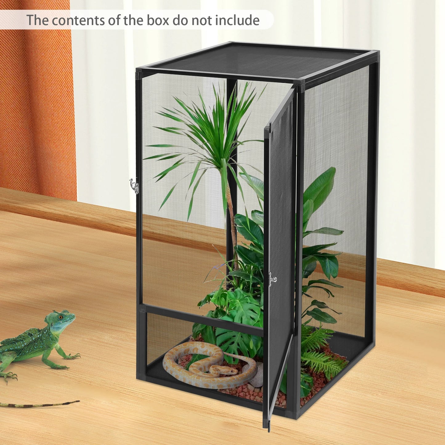 Micro Habitat Terrarium Enclosure, Rectangular Freestanding Reptile Feeding Box, Reptile Pet Feeding Net Box Black 20kg