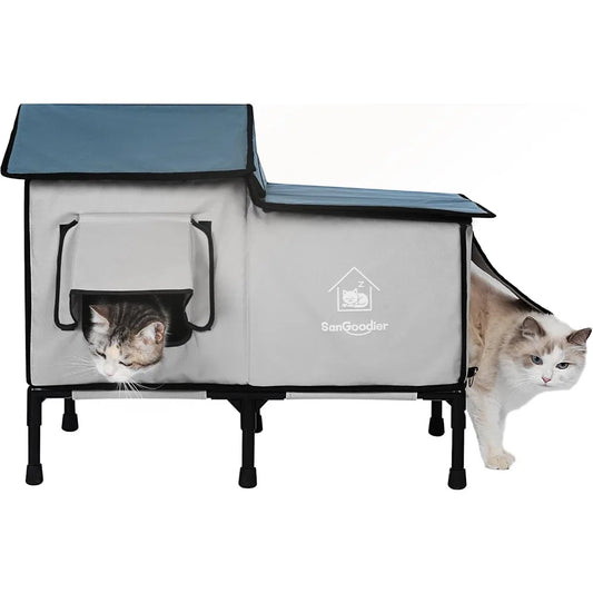 Outdoor Cat House Weatherproof, Summer Cooling Outside Cat Houses with Freezing Bottle, Foldable Cats Shelter, Large Cave Bed fo