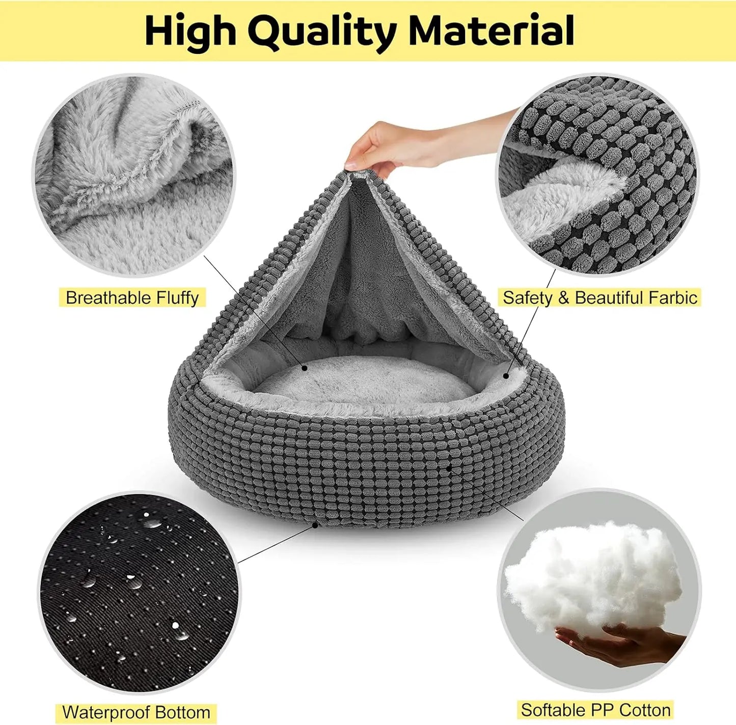 Cozy Donut Hooded Pet Bed with Blanket, Washable & Anti-Slip for Small Dogs Cats, 26 Inch