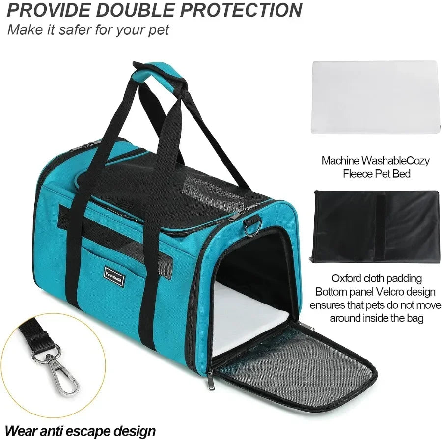 Foldable SoftSided Pet Carrier for Cats and Small Dogs Up to 20 Lbs with 4 Ventilated Windows EscapeProof Design Airline Approv