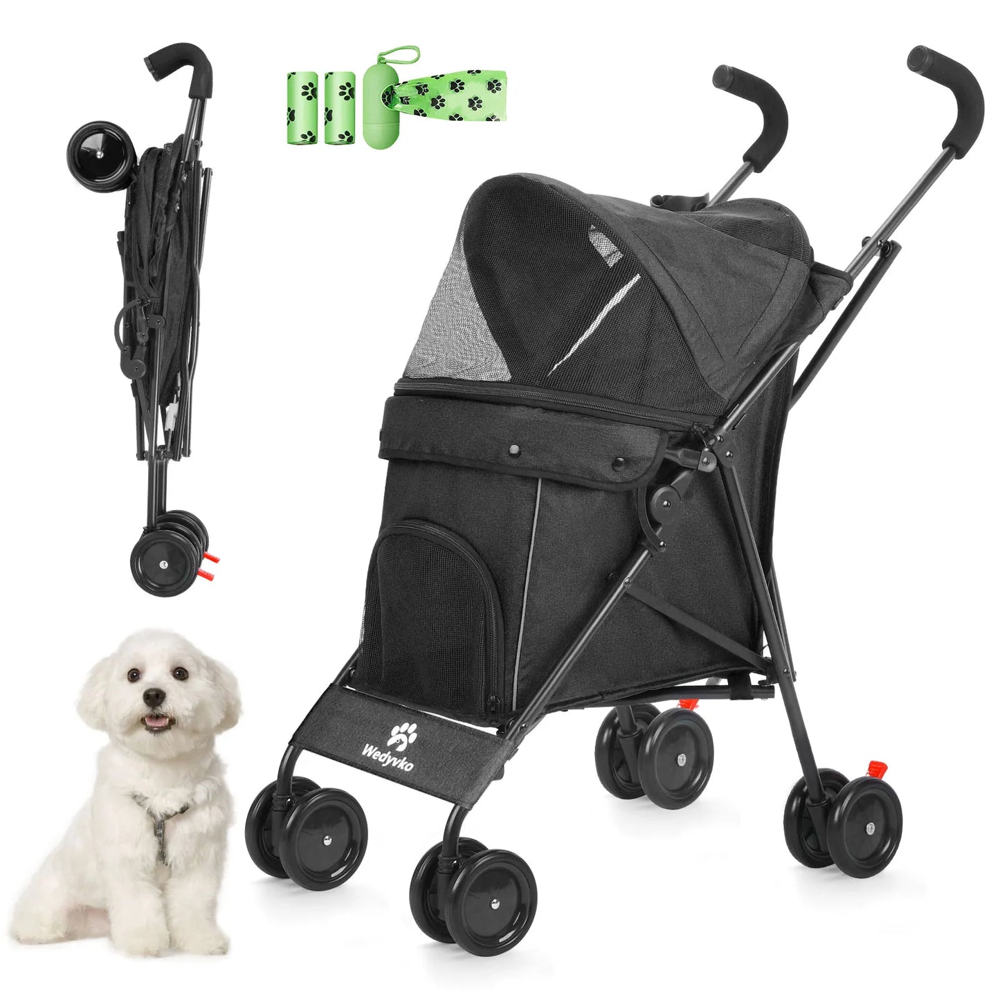 Pet Dog Stroller 4 Wheels Puppy Stroller Rotate with Brakes Storage for Dogs Cats Travel Pet Suplies Outdoor 애완견 유모차