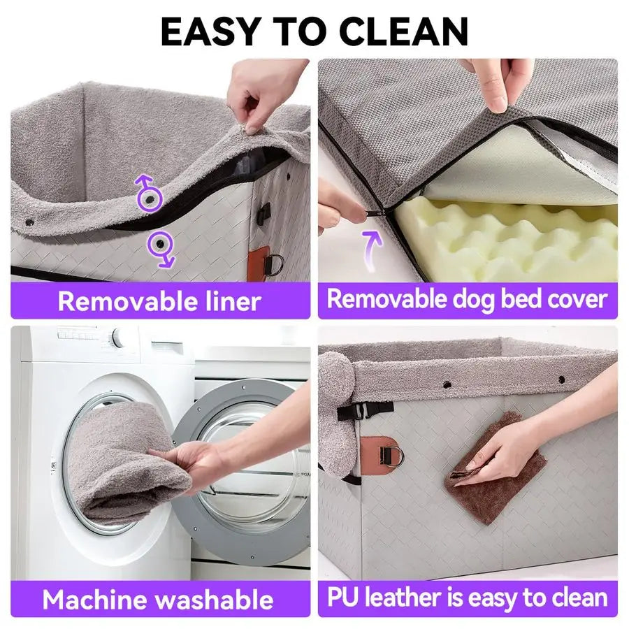 Car Seats for Small Medium Dogs,PU Leather Car Seat Boosters,Foldable Puppy Cat Carseats Grey, Medium Dog