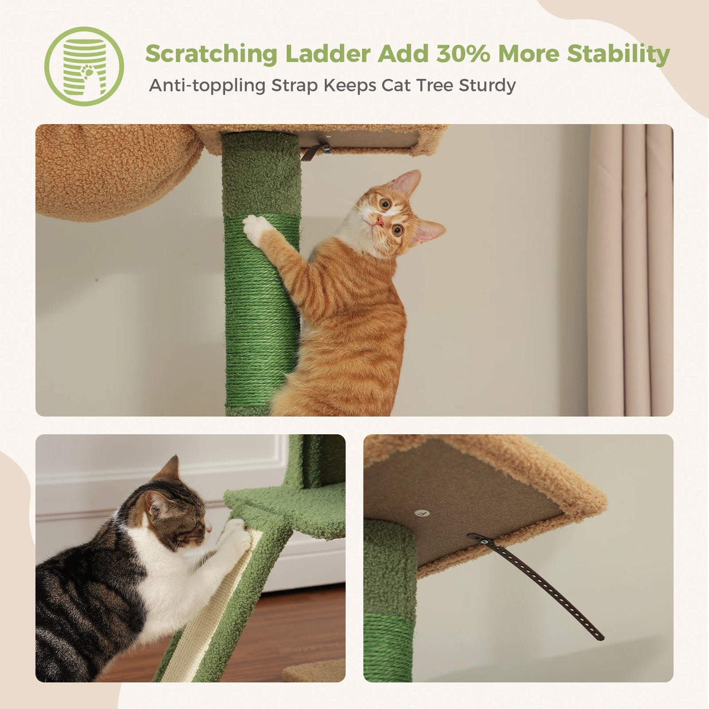 Cactus Cat Tree Floor to Ceiling Cat Tower with Sisal Scratching Post,Comfortable Hammock for Multi-Cat Homes,Cat Accessories