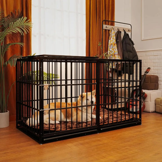 Extra Large Heavy Duty Dog Crate Metal Dog Kennels Cage with Mat and Trays for Large Dogs