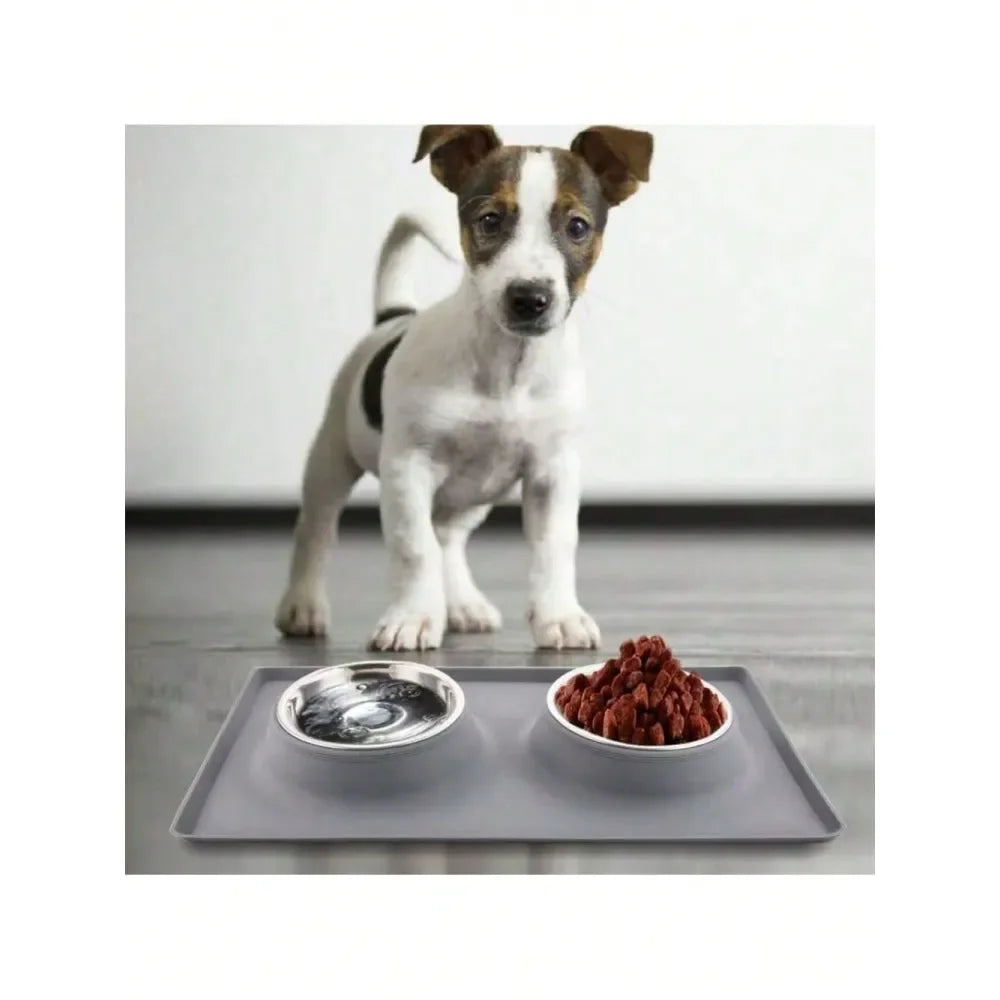 Dog Supplies Dogs Accessories Bowls With Mat, Cat Food Water Bowl Set 13.5oz Each In No Spill Silicone Mat, Dual Pet Feeder Bowl