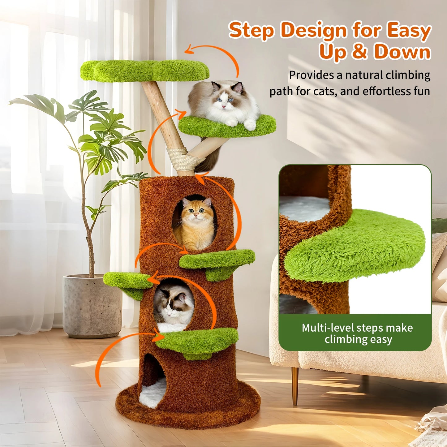 58.2” Tall Cat Tree for Indoor Cats, Large Cat Tower with Luxury Cat Condo, Cat Tree Tower with Soft Cushion, Scratching Board