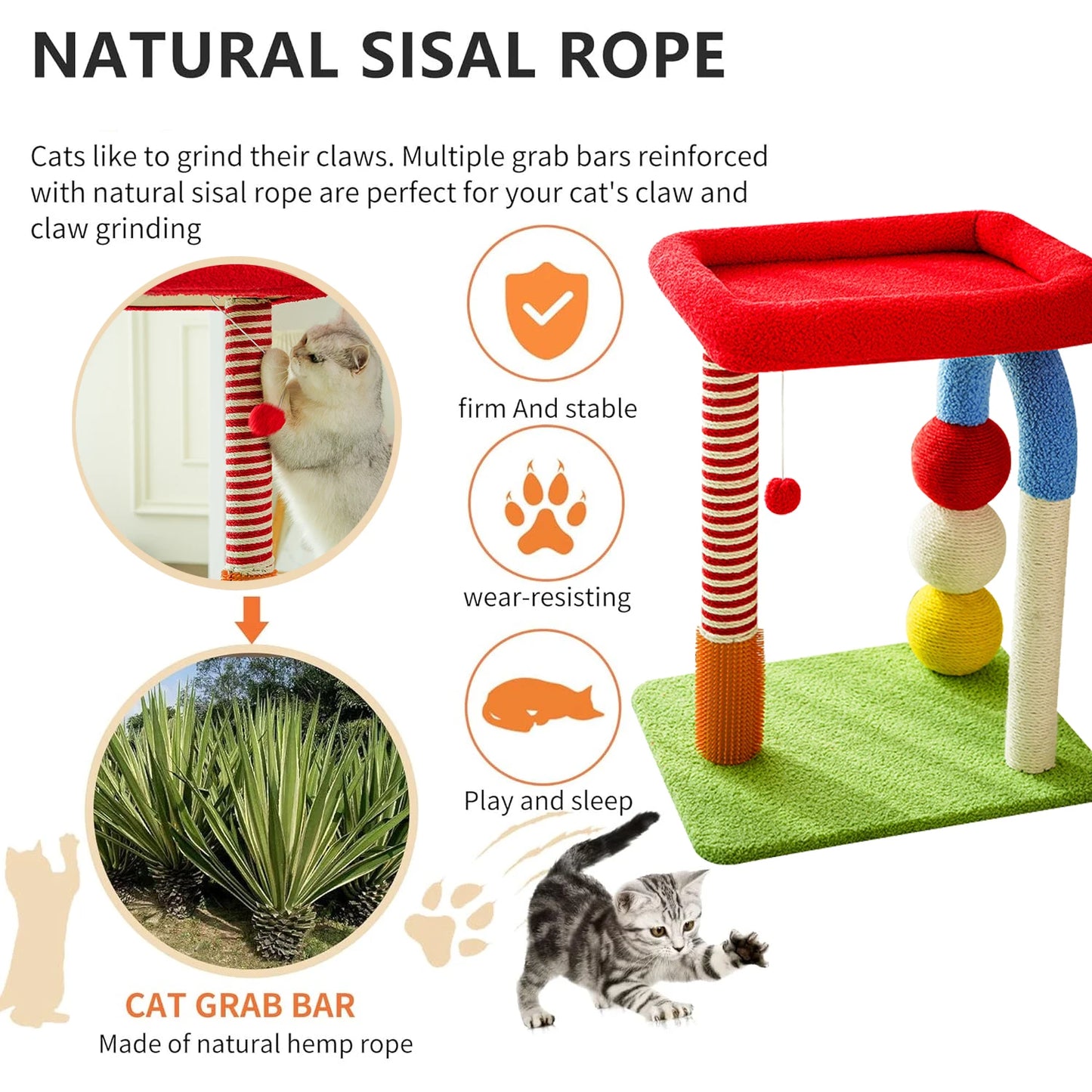 Kitten Tree for Indoor Cats, Cat Tower with Scratching Post, Modern Cat Furniture for Playing and Rest, Colorful Cat Climbing Frame