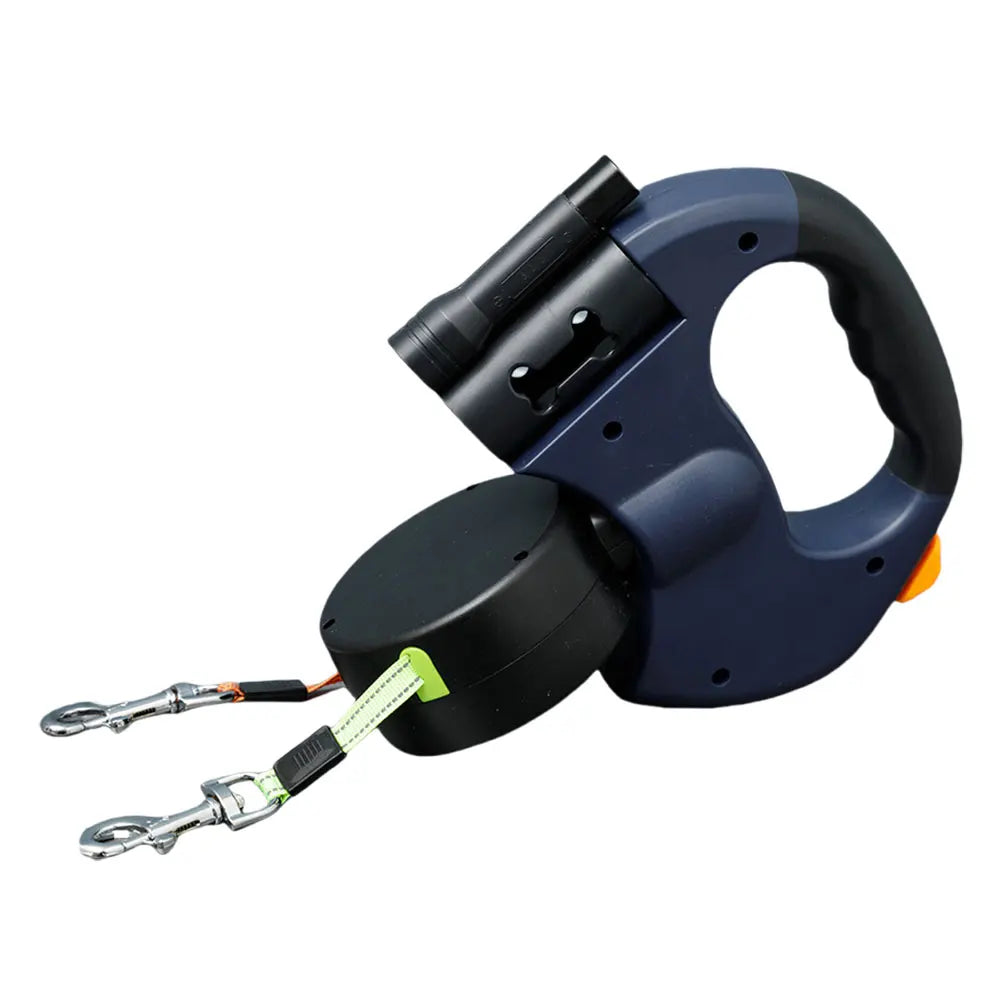 Double Headed Dog Leash Traction Rope with LED Light Dog Walking Leash Retractable Dog Leash for Small Medium Dogs