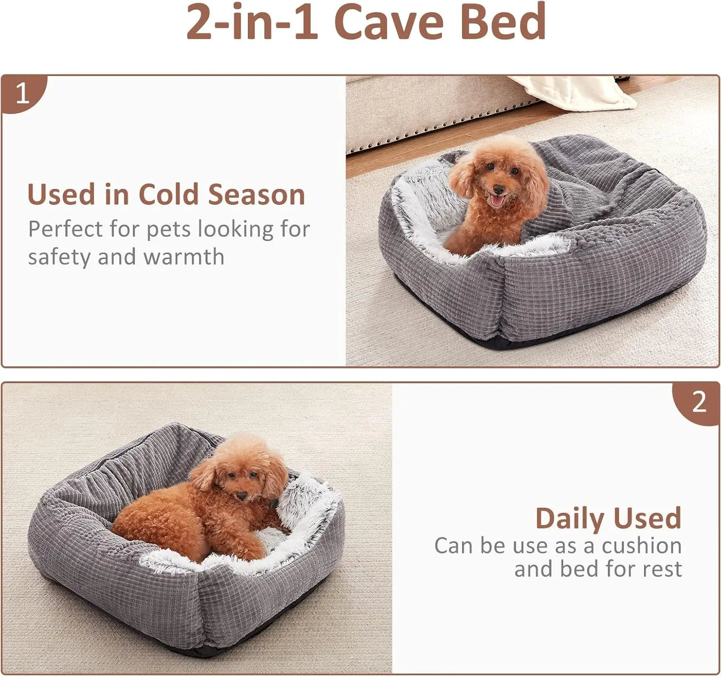 Orthopedic Cave Dog Bed for Medium Large Small Dogs, Hooded Blanket Pet Bed, Washable Cat Bed (25 inches, Grey)