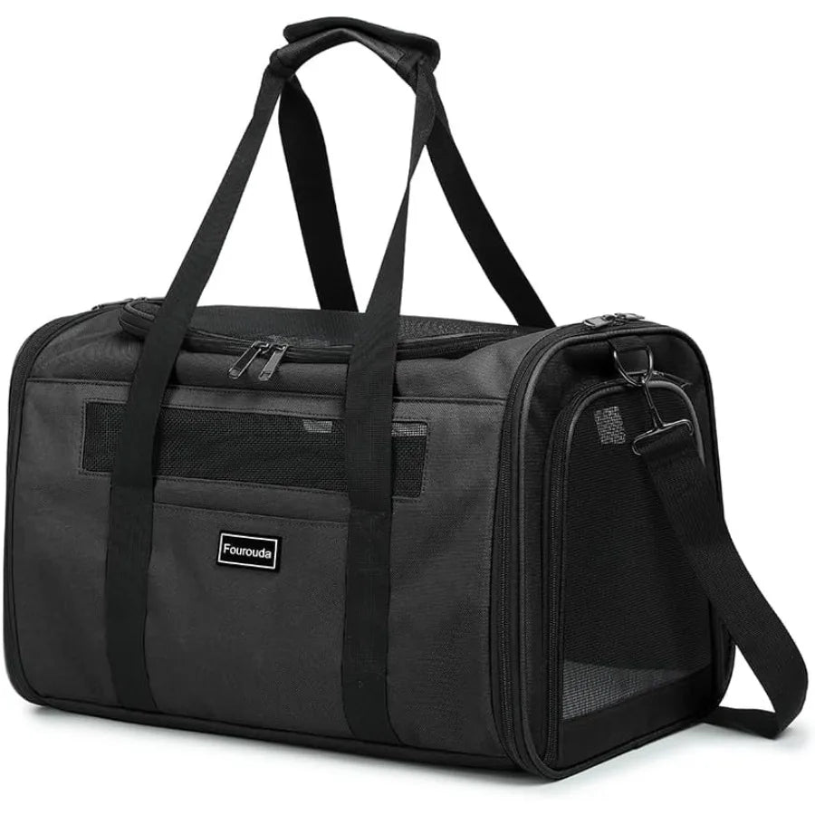 Foldable SoftSided Pet Carrier for Cats and Small Dogs Up to 20 Lbs with 4 Ventilated Windows EscapeProof Design Airline Approv