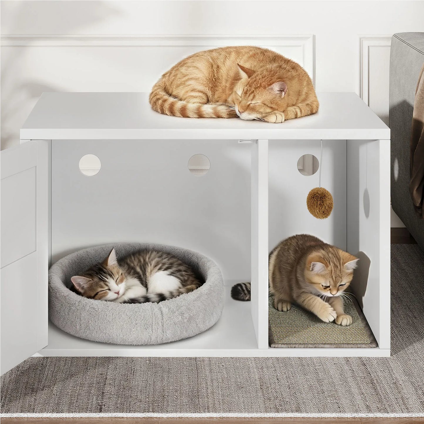 Modern Cat House Cat Litter Box Cabinet Multifunctional Washroom End Table for Bedroom Living Room Cat Litter Box Cabinet