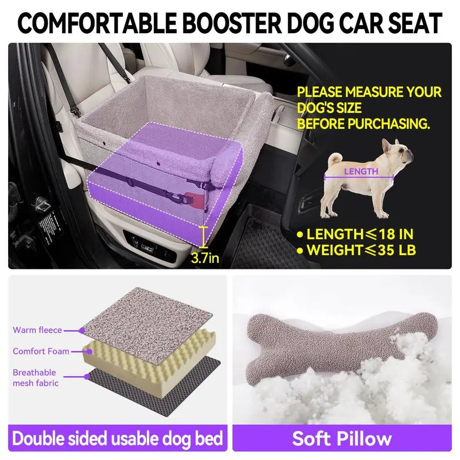 Car Seats for Small Medium Dogs,PU Leather Car Seat Boosters,Foldable Puppy Cat Carseats Grey, Medium Dog