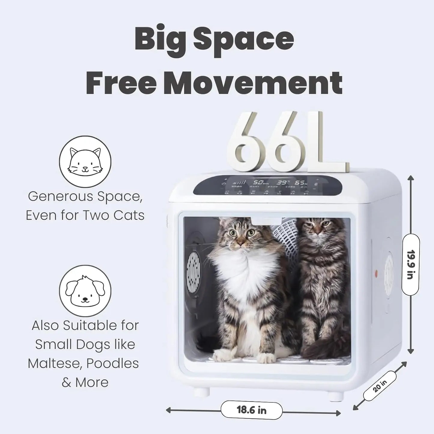 Low Noise Pet Dryer Box with 20 Air Vents Gentle Fur Care Smart App Safety All Season Grooming Custom
